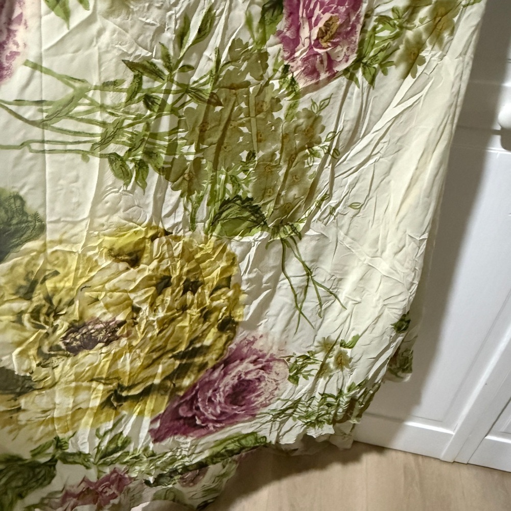 Elegant Cream Floral Maxi Dress with Green and Pink Accents - Picture 3 of 15